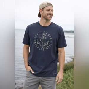 Life Is Good Keep It Simple Anchor Crusher Tee Men L Gray Nautical